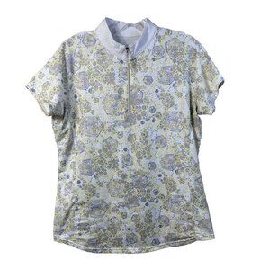 Bette & Court Celeste Print Women's Golf Polo SPF 50 M Zip Mock Neck Sleeve Logo